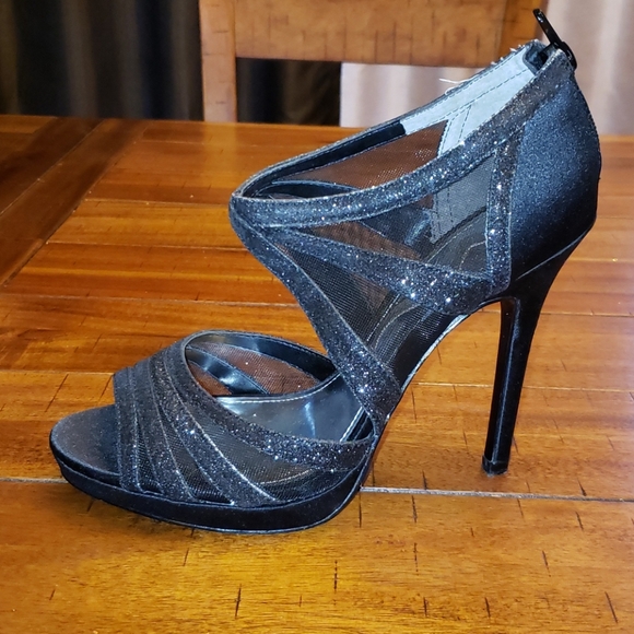 Mina black sparkle open toe heels - Picture 5 of 10
